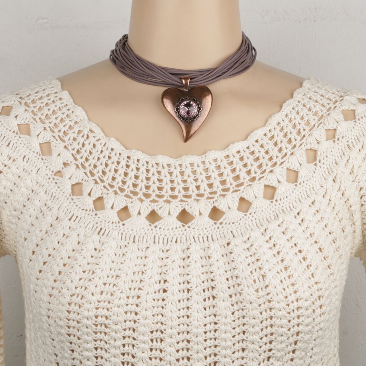 Burnished Copper Pink Crystal Pendant. EN225