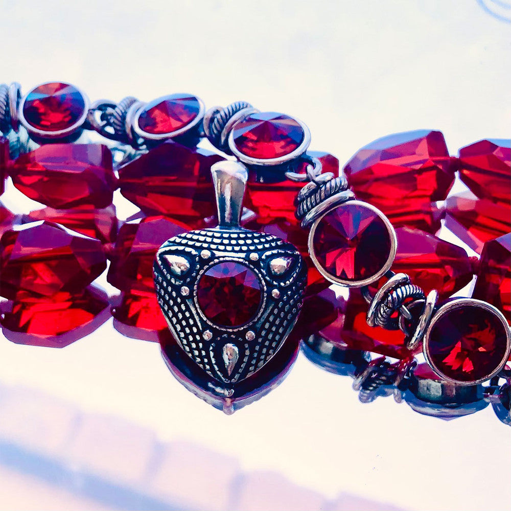 Burnished Silver Siam Red Enhancer / Swarovski Crystal