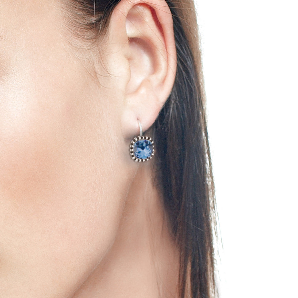 10mm Denim Swarovski Crystal Cushion Earrings