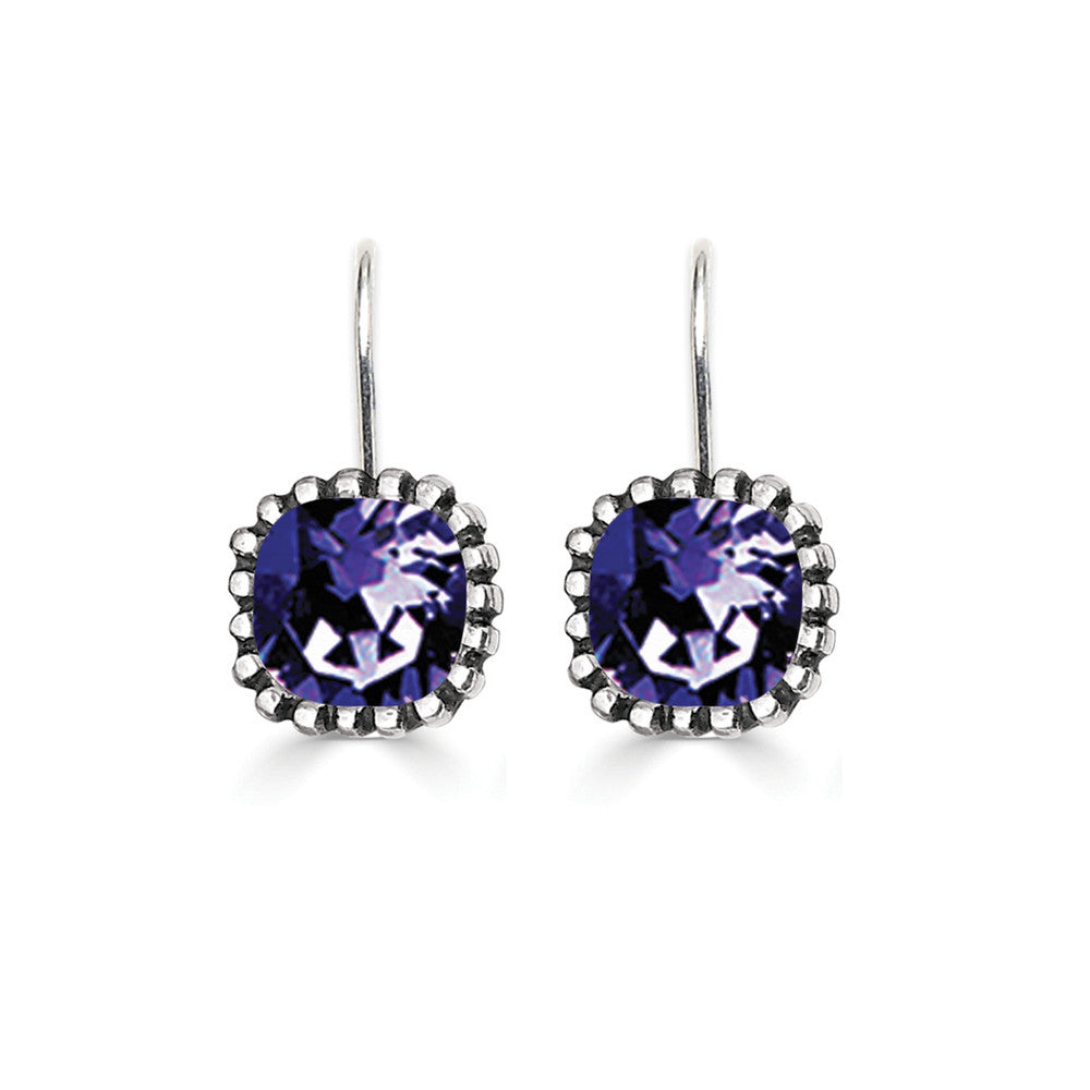 10mm Tanzanite Swarovski Crystal Cushion Earrings