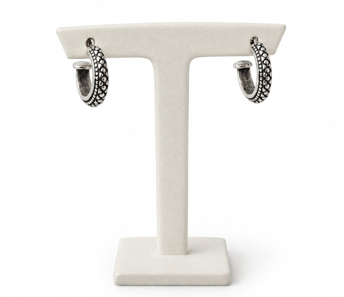 Burnished Silver Beaded Hoop Earrings