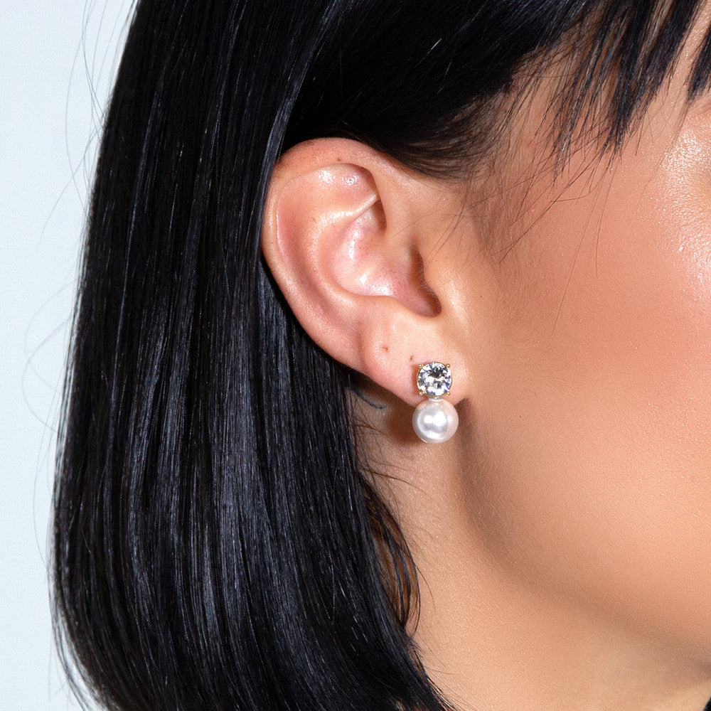 18ct Gold -Plated Crystal And Pearl Drop Earrings. E4872