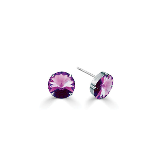 12mm Amethyst Swarovski Crystal Rivoli Crystal Earrings. E6048