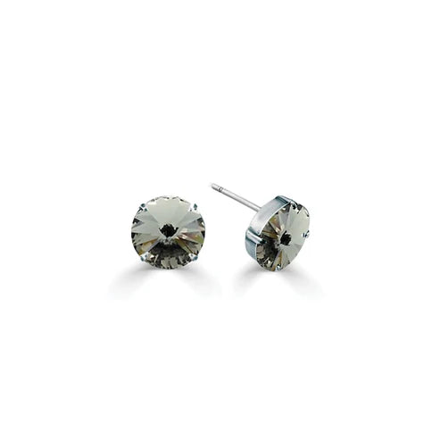 Silver Stud Swarovski Black Diamond Earrings on a white background