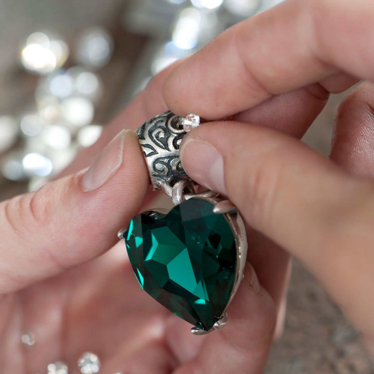 Emerald Swarovski Heart Slider. EN829