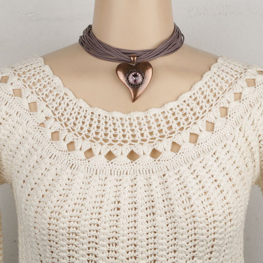 Burnished Copper Pink Crystal Pendant. EN225