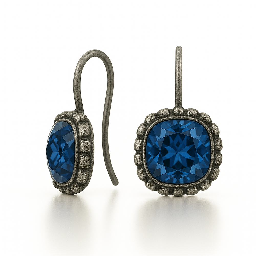 10mm Denim Swarovski Crystal Cushion Earrings