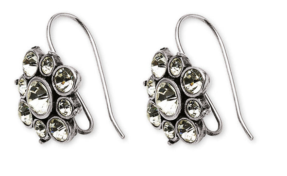 Lumi Bloom Crystal Cluster Flower Earrings on a white background.