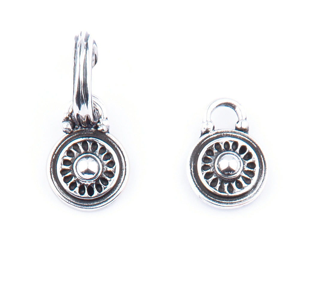 Burnished Silver Sunburst Earring Charm (E2484)
