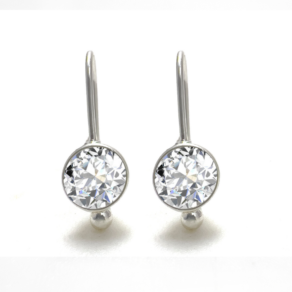 A pair of petite drop earrings with round Swarovski crystals, attached to French hooks.