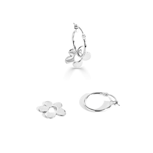 Sterling Silver Hoop Earrings With Detachable Daisy Charms