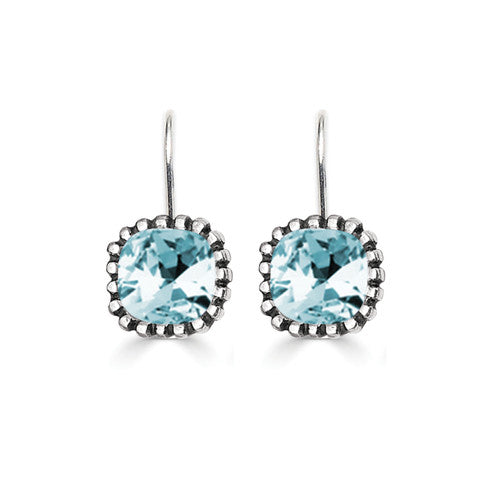 10mm Light Azure Swarovski Crystal Cushion Earrings
