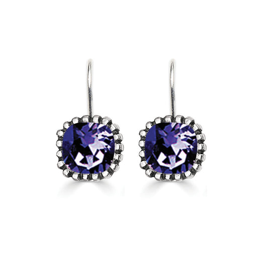 10mm Tanzanite Swarovski Crystal Cushion Earrings