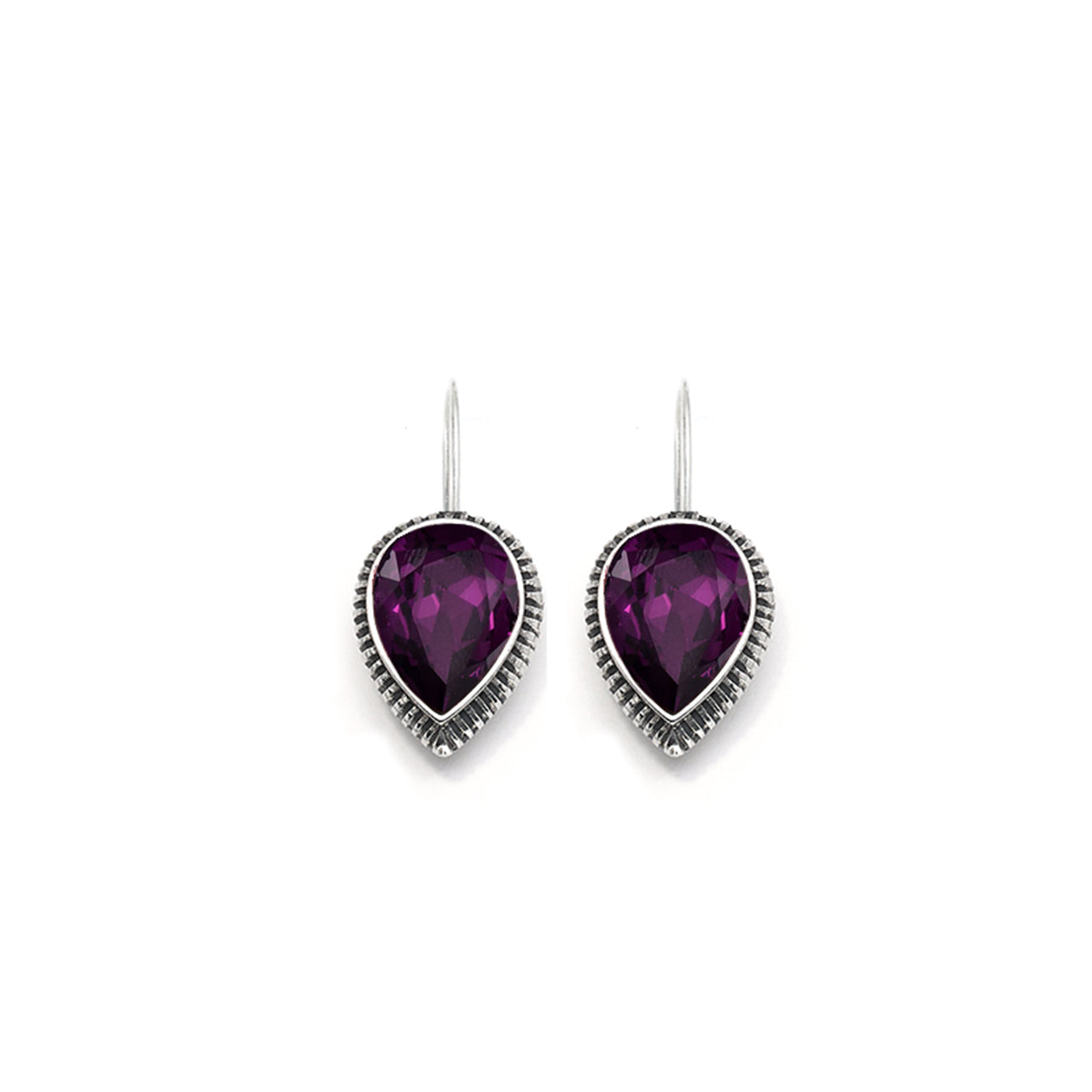 Pair of teardrop shaped amethyst Swarovski crystals