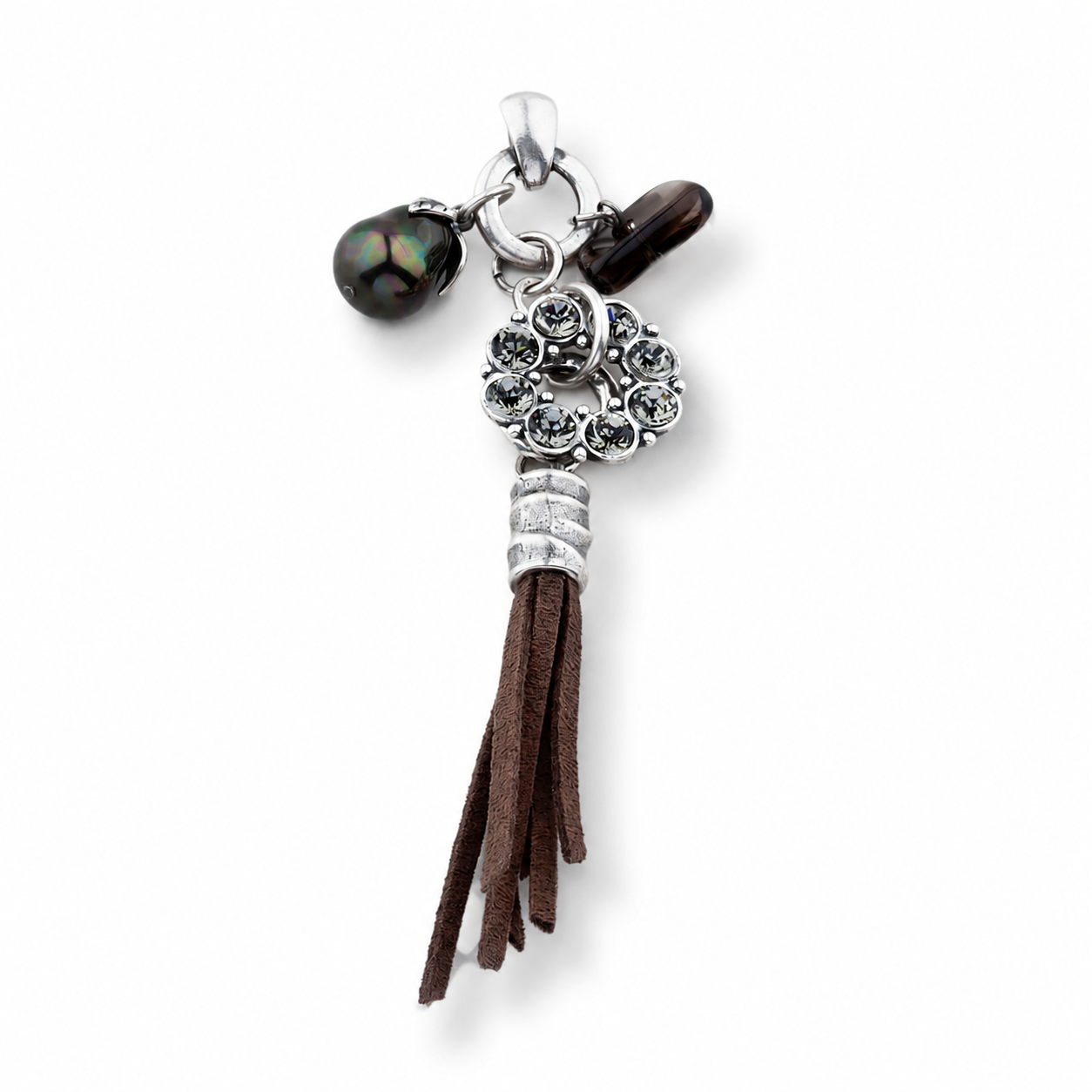 Pendant with brown tassel and decorative elements on a white background