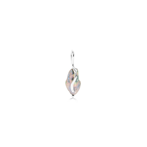 A sterling silver pendant featuring a grey freshwater pearl with a hypoallergenic property.