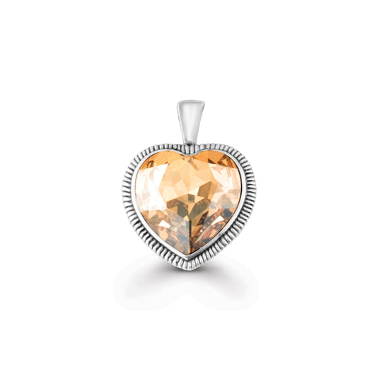 A heart-shaped pendant featuring a faceted golden shadow (yellow) gemstone in a textured silver bezel setting with a polished bail, shown on a clean white background.