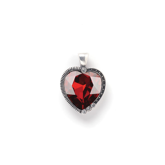 28mm Heart-shaped pendant with a red swarovski gemstone on a white background