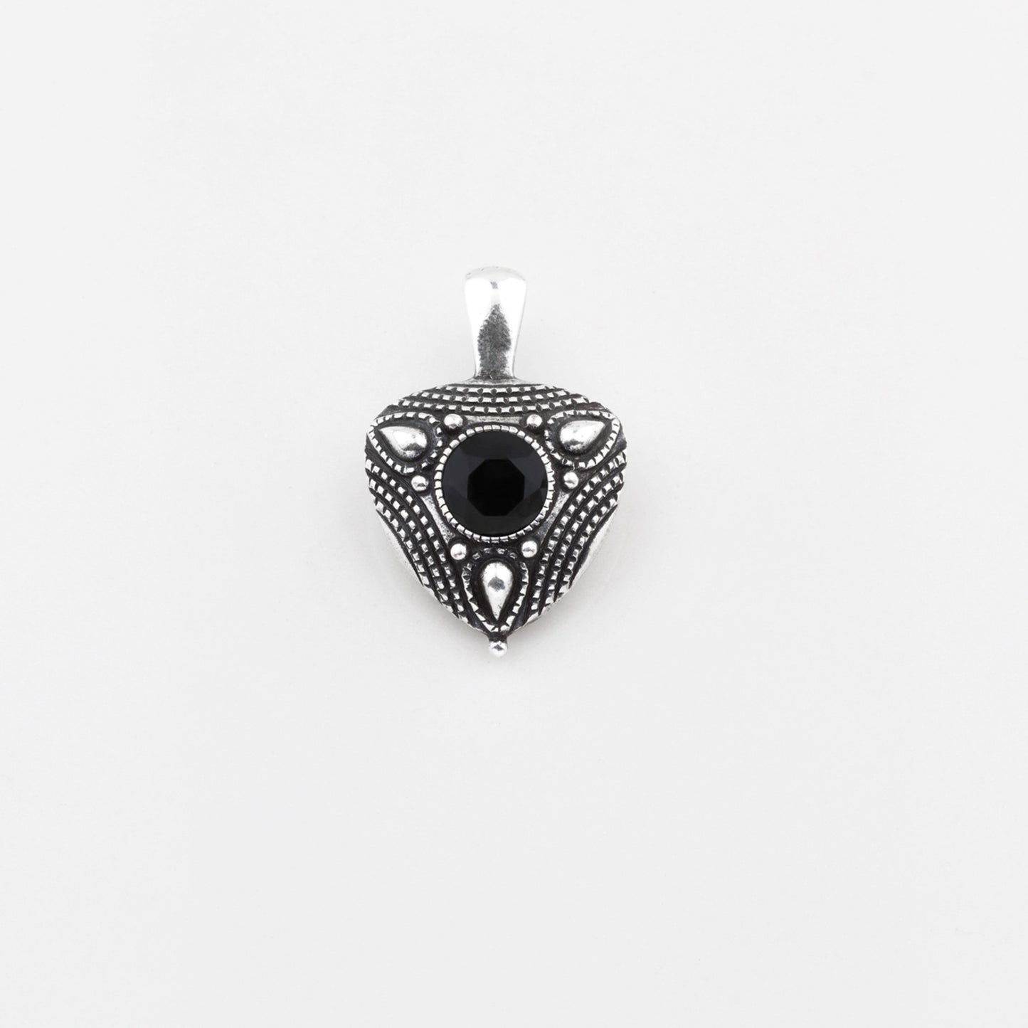 Burnished Silver Jet Black Crystal pendant. EN1203