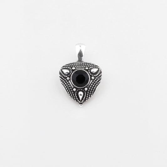 Burnished Silver Jet Black Crystal pendant. EN1203