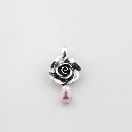 Rose & Pink Shell Pearl Drop Pendant. EN2143