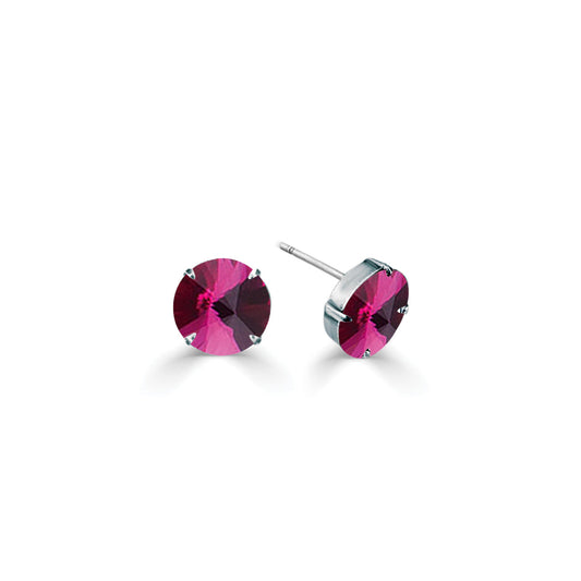 12mm Fuchsia Swarovski Crystal Rivoli Crystal Earrings. E6045
