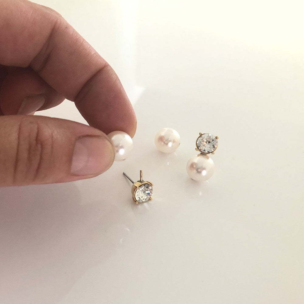 18ct Gold -Plated Crystal And Pearl Drop Earrings. E4872