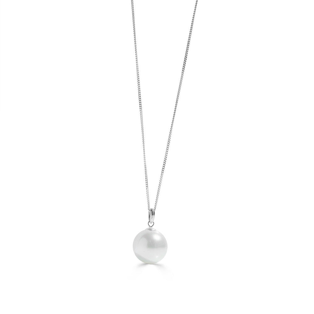 Sterling Silver Shell Pearl Pendant On Slender Chain. N2228