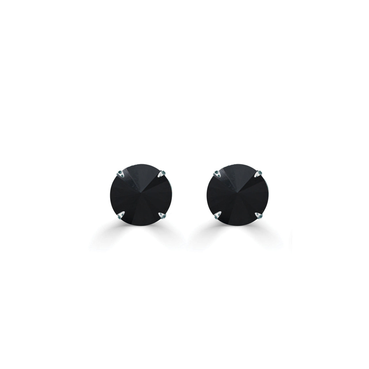 Silver Stud Black round crystal earrings on a white background