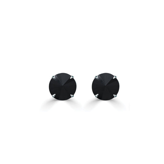 Silver Stud Black round crystal earrings on a white background