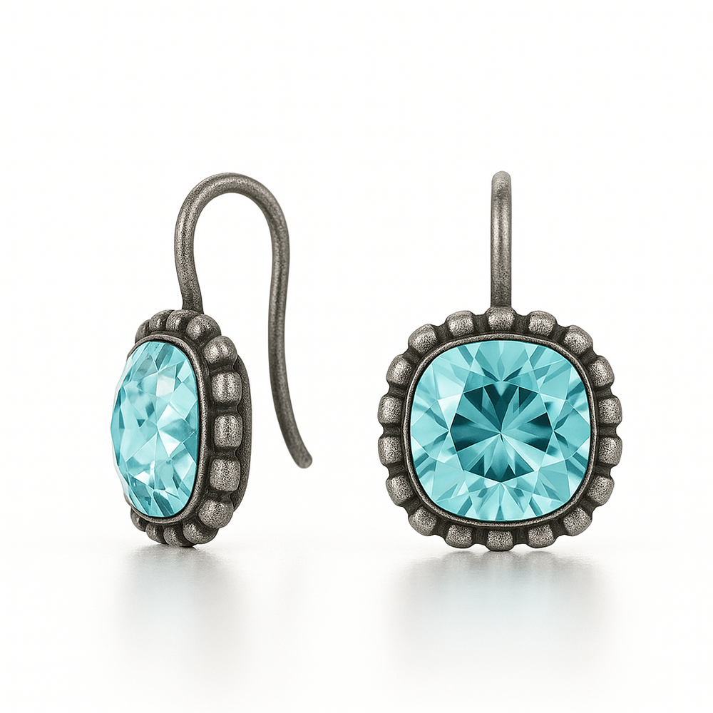10mm Light Azure Swarovski Crystal Cushion Earrings