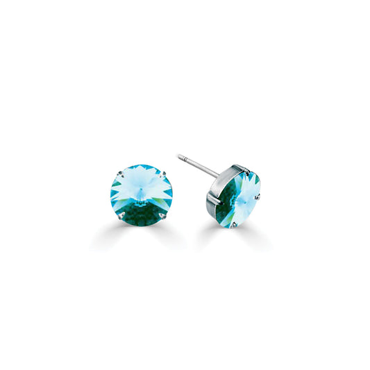 12mm Light Turq Swarovski Rivoli Crystal Earrings. E6041