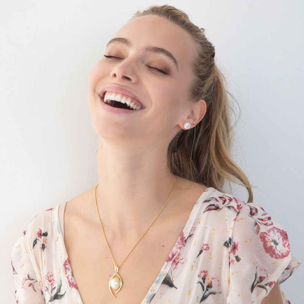 Gold Vermeil Sterling Silver Slider Pendant with Genuine Mabe Pearl