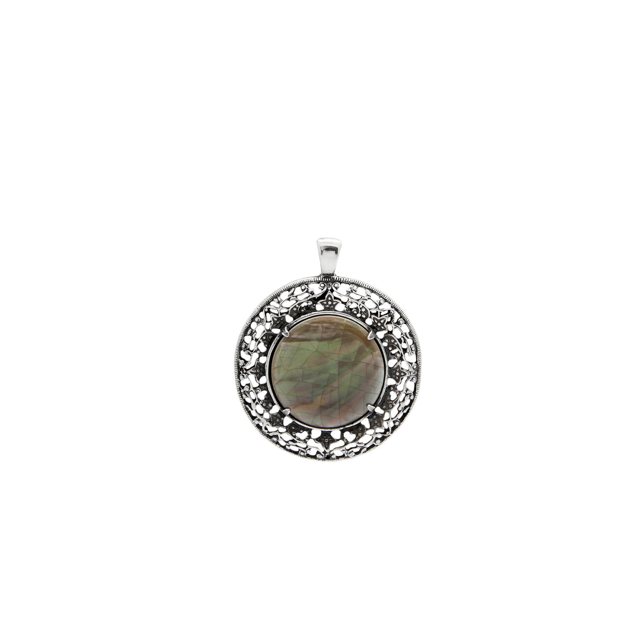 Round pendant with decorative frame on a white background