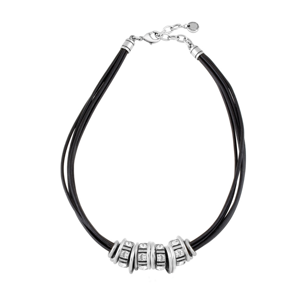 Crystal black Leather Necklace. N1093