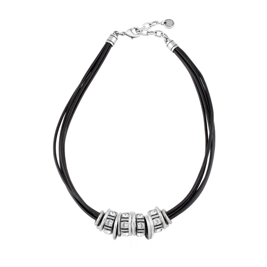Crystal black Leather Necklace. N1093