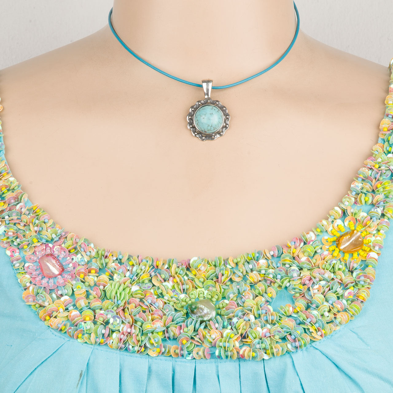 Ariel Turq Leather Necklace. N2048