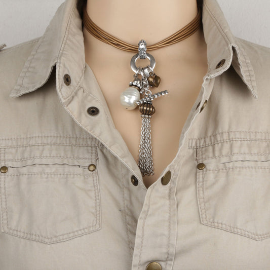 Bronze Multi-strand Leather Necklace. N173
