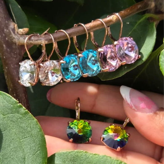 12mm Swarovski Rivoli Crystal Rose Gold Earrings. E100