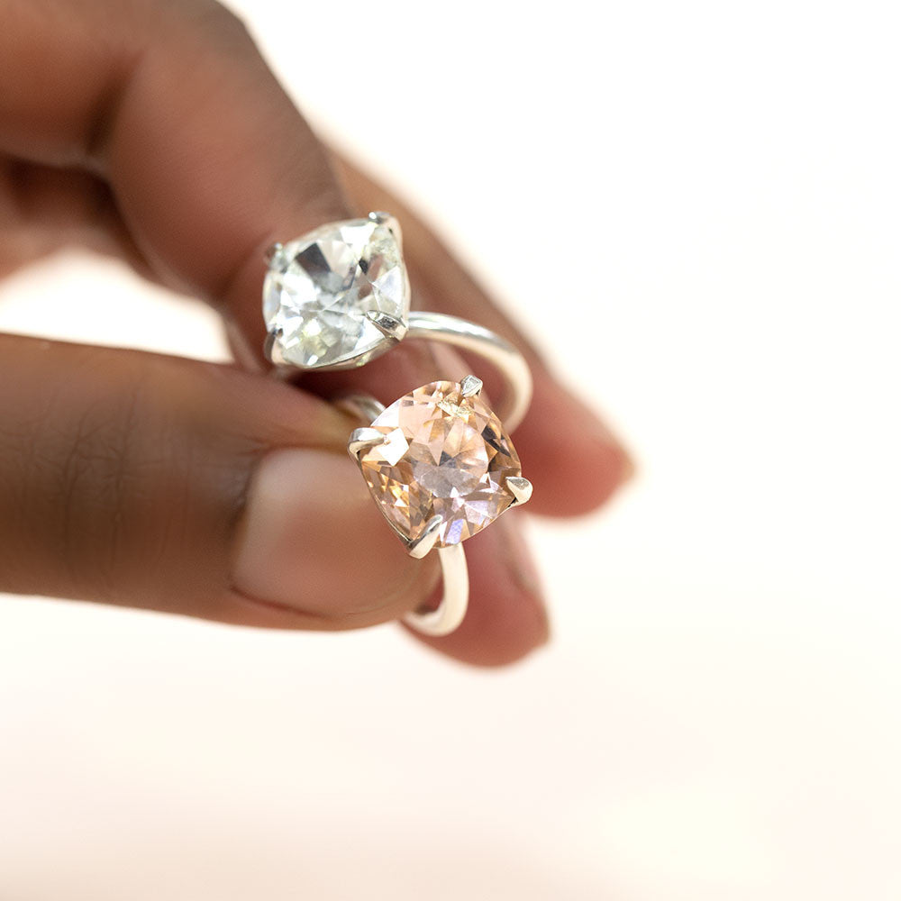 Starlight Cushion Cut Ring in Sterling Silver. RR433