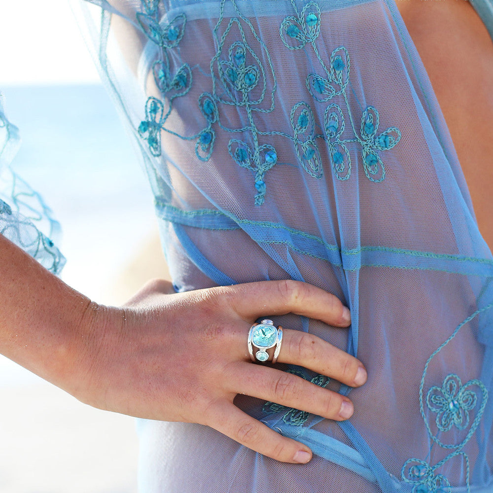 Summertime Blue Light Azure Sterling Silver Ring. RR436