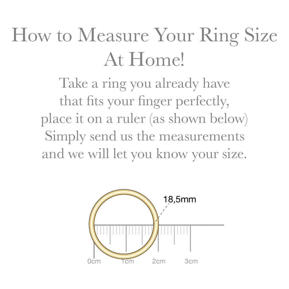 Measurement of a ring size with a ruler on a white background