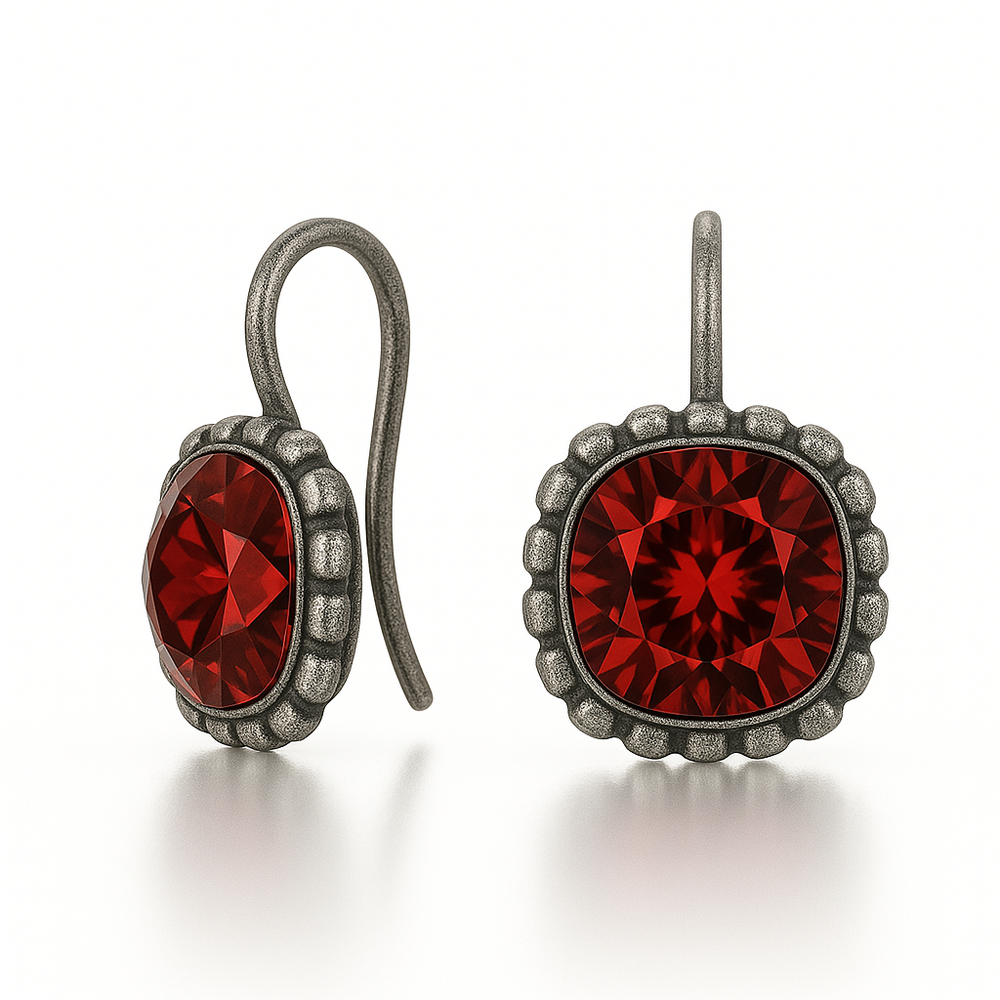 10mm Scarlet Swarovski Crystal Cushion Earrings