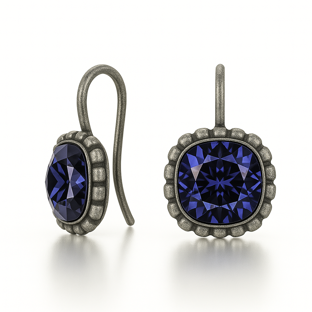 10mm Tanzanite Swarovski Crystal Cushion Earrings