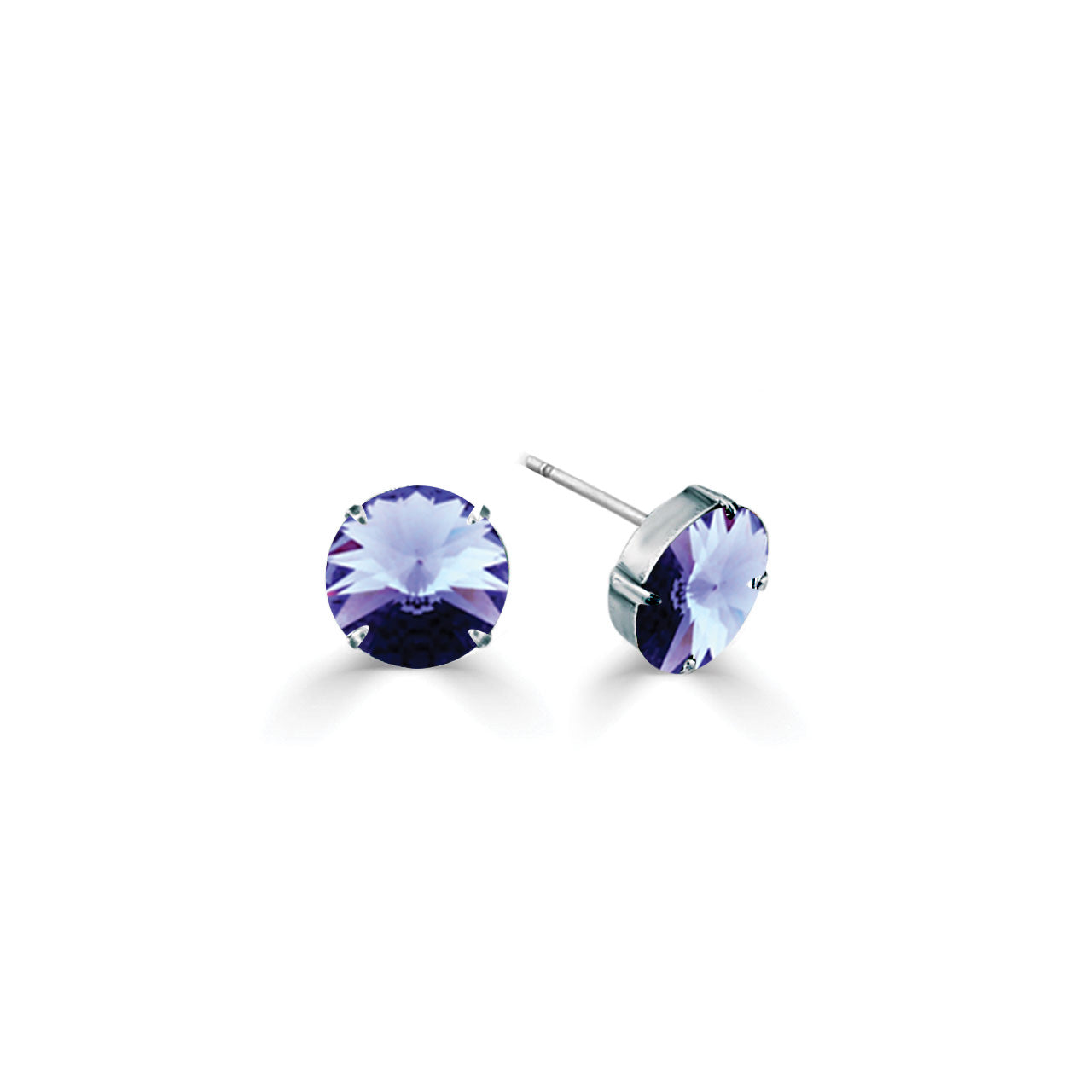 12mm Tanzanite Swarovski Crystal Rivoli Crystal Earrings. E6046