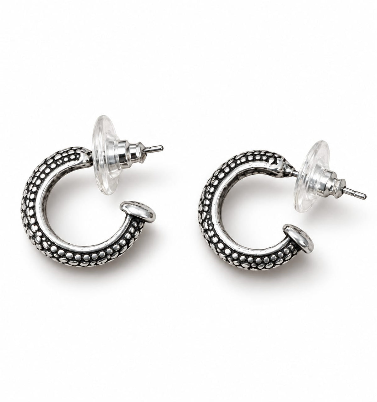 Burnished Silver Beaded Hoop Earrings