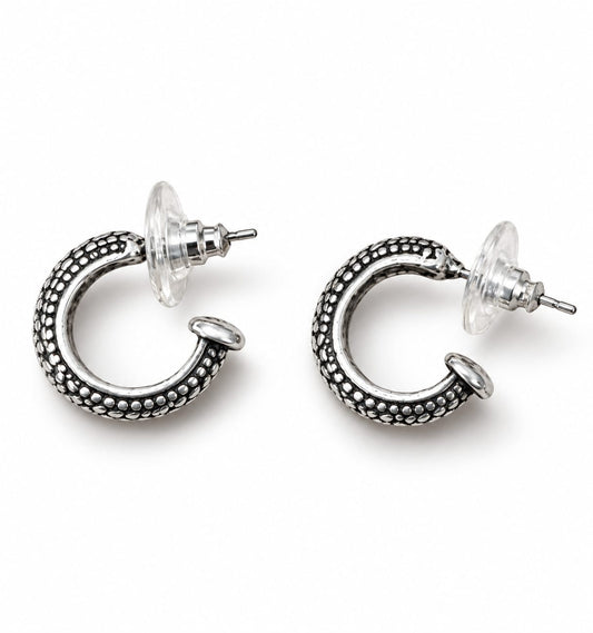 Burnished Silver Beaded Hoop Earrings