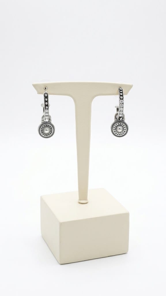 Burnished Silver Sunburst Earring Charm (E2484)