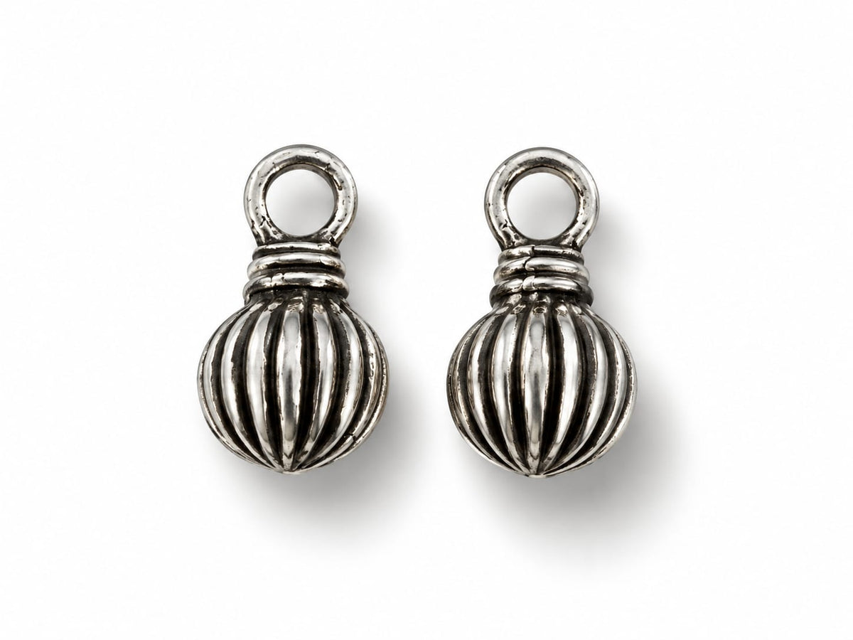 Burnished Silver Ribbed Ball Earring Charms