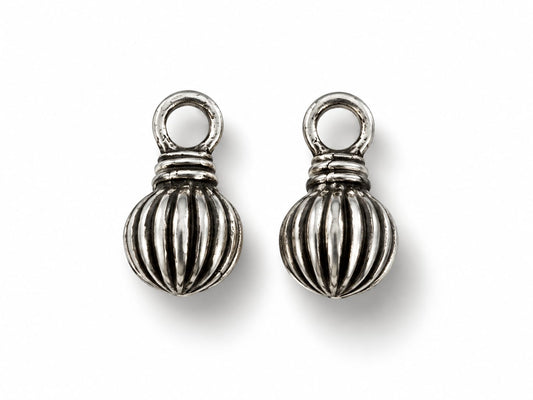 Burnished Silver Ribbed Ball Earring Charms